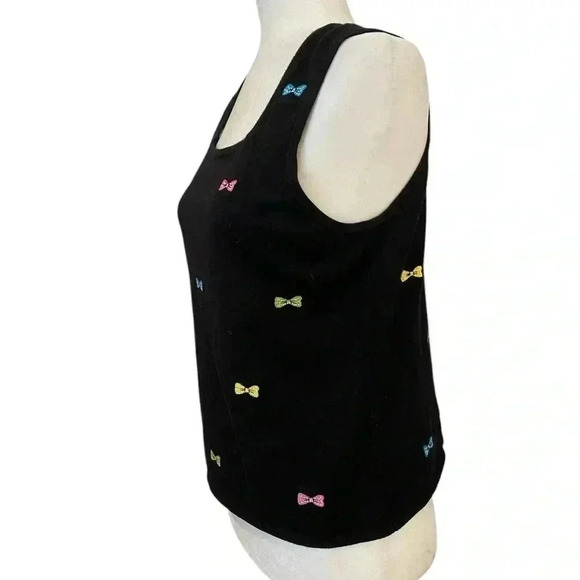 Etoile Womens Vintage Y2k Black Knit Embroidered Tank Top Size Medium Bows - Picture 2 of 5